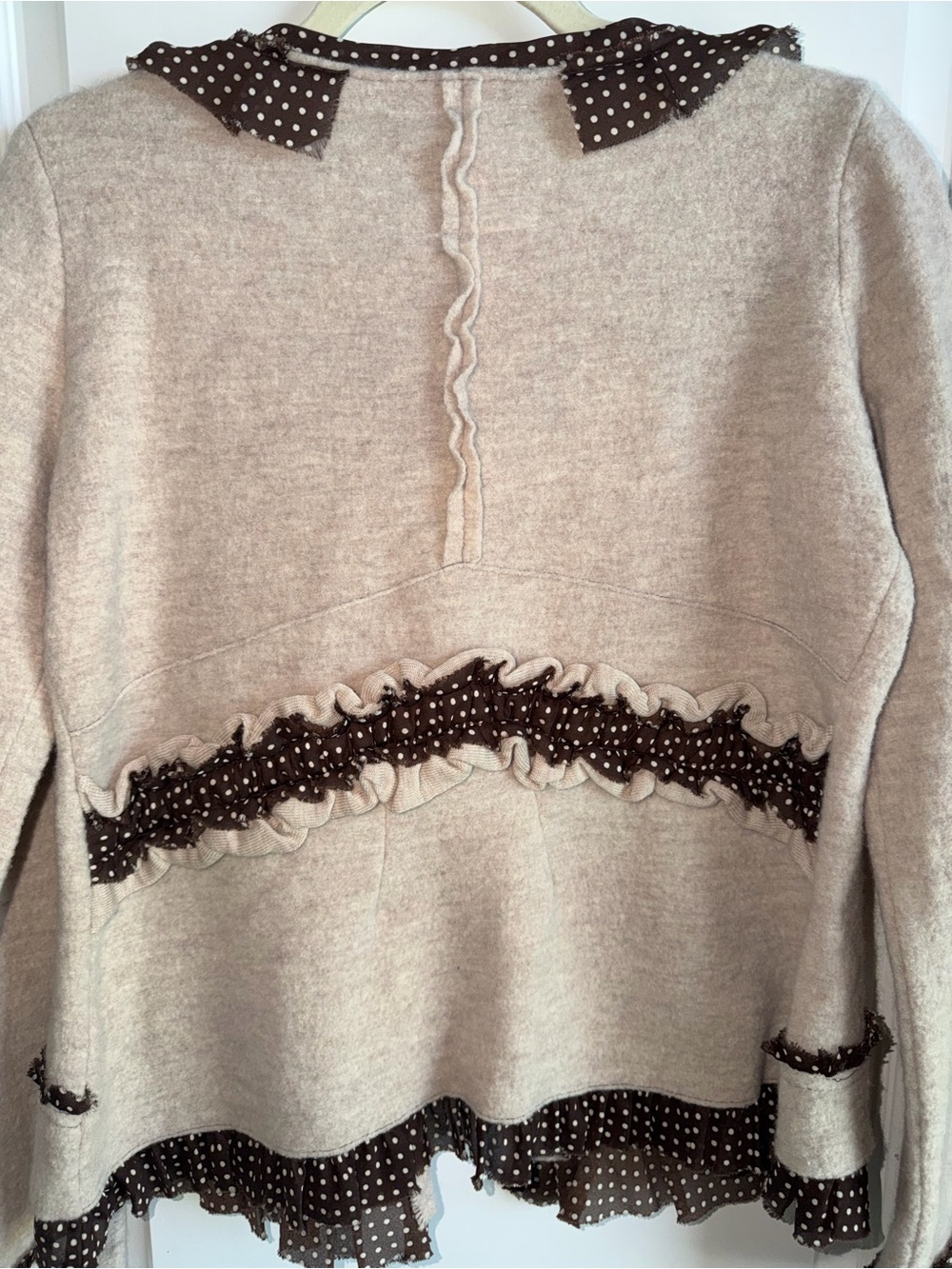 Anthropologie Sparrow Merino Wool Ruffle Cardigan Sweater Polka Dot Size Large - Picture 6 of 6